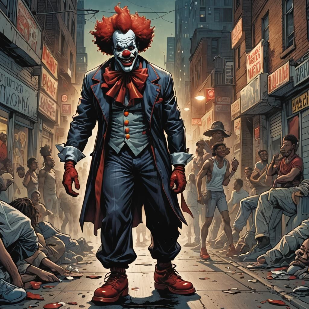 Ghetto Clown with Red Nose in Comic Book Art
