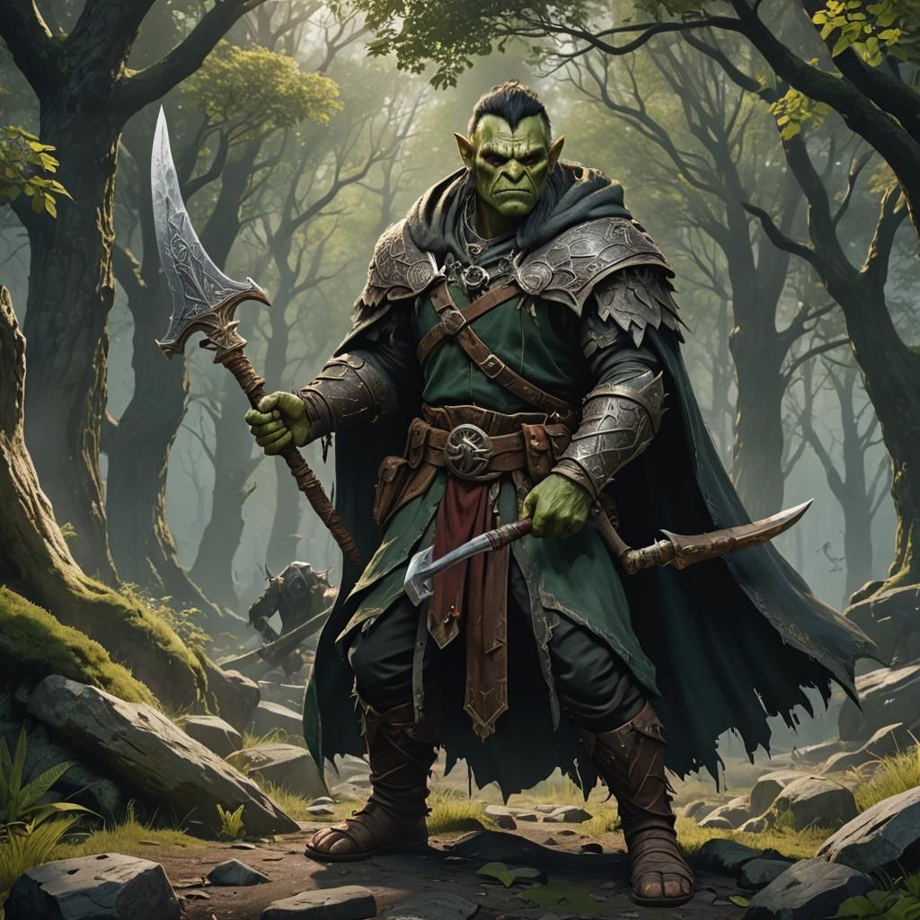 Half-Orc Druid with Glaive: Fantasy Concept Art