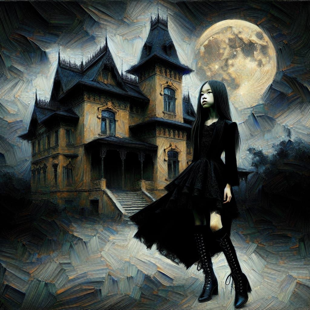 Gothic Mongolian Girl in Surreal Impressionist Style