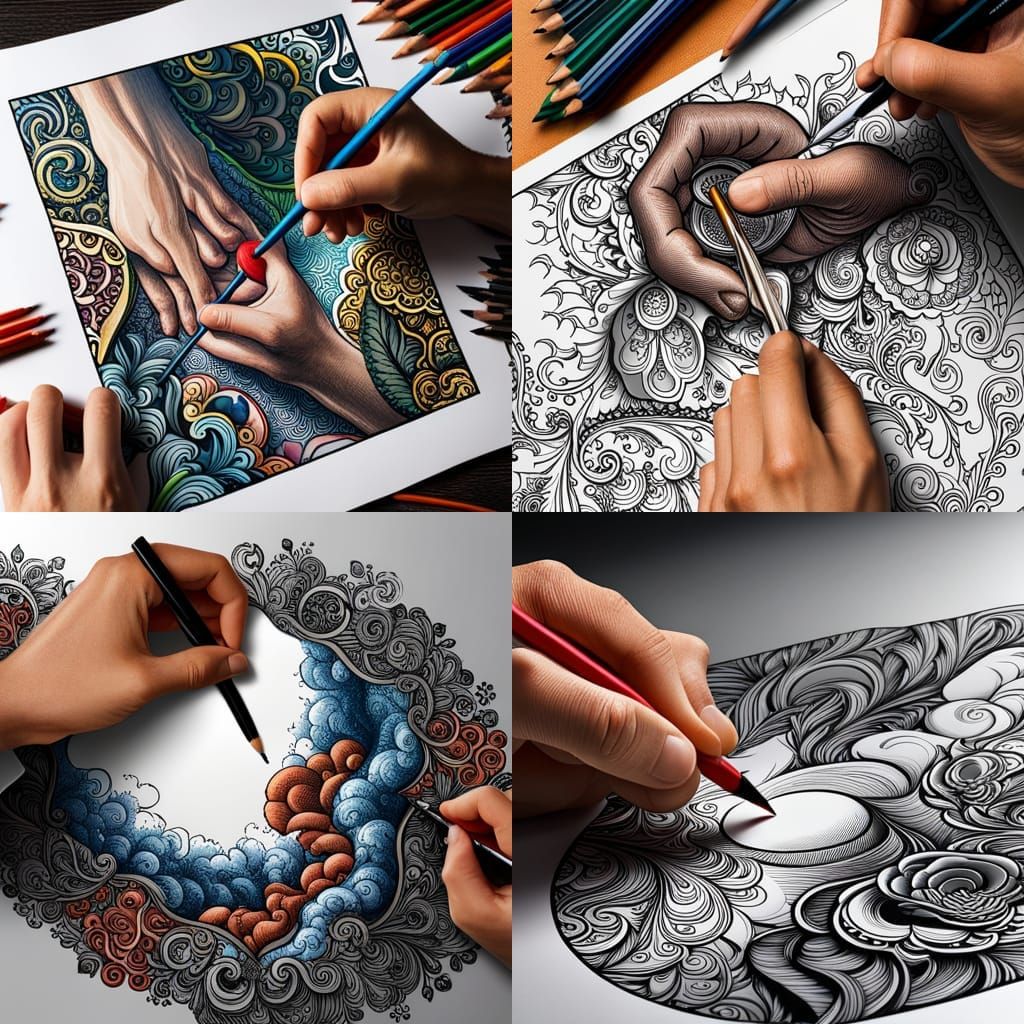 Hyperrealistic Coloring Book of Hands Coming to Life