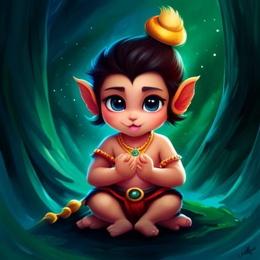 Adorable Chibi Hanuman in Polychromatic Splash Art