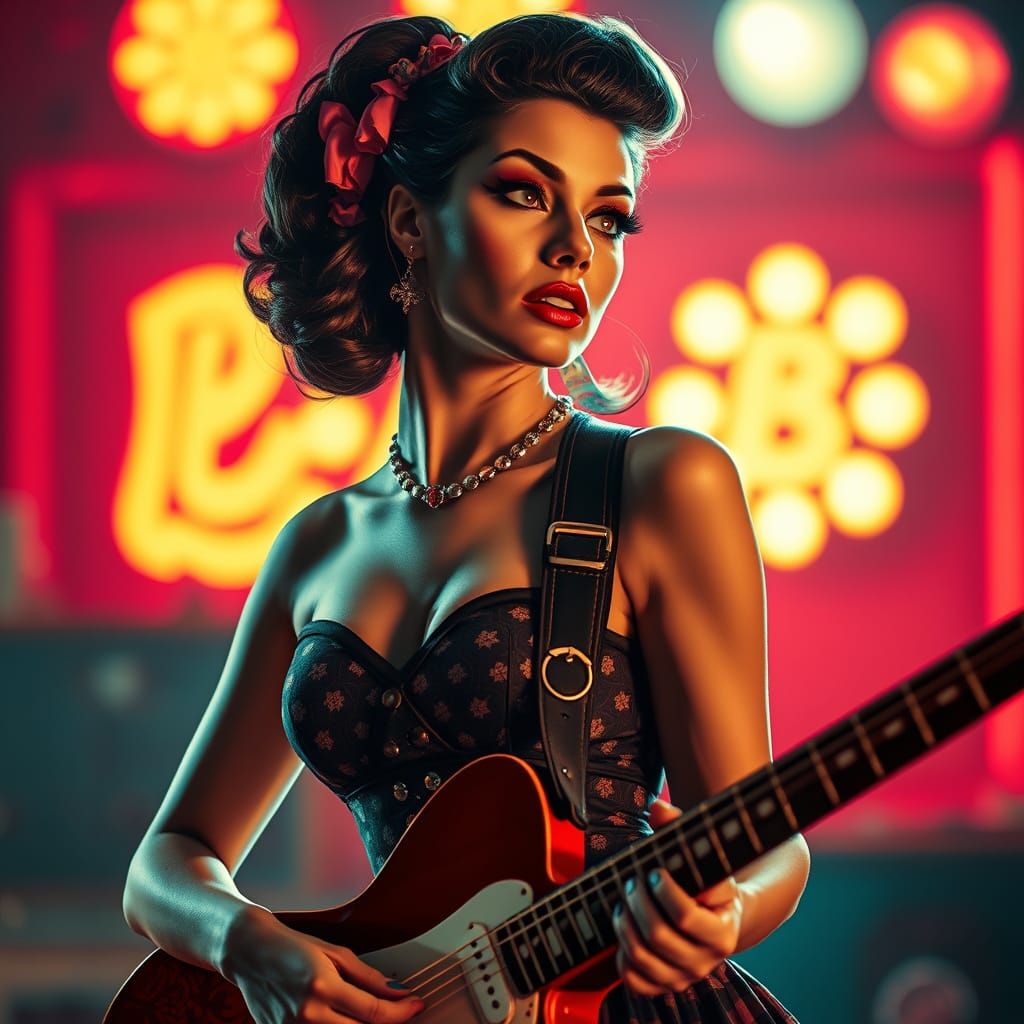 Rockabilly Guitarist in Hyperdetailed Photoillustration