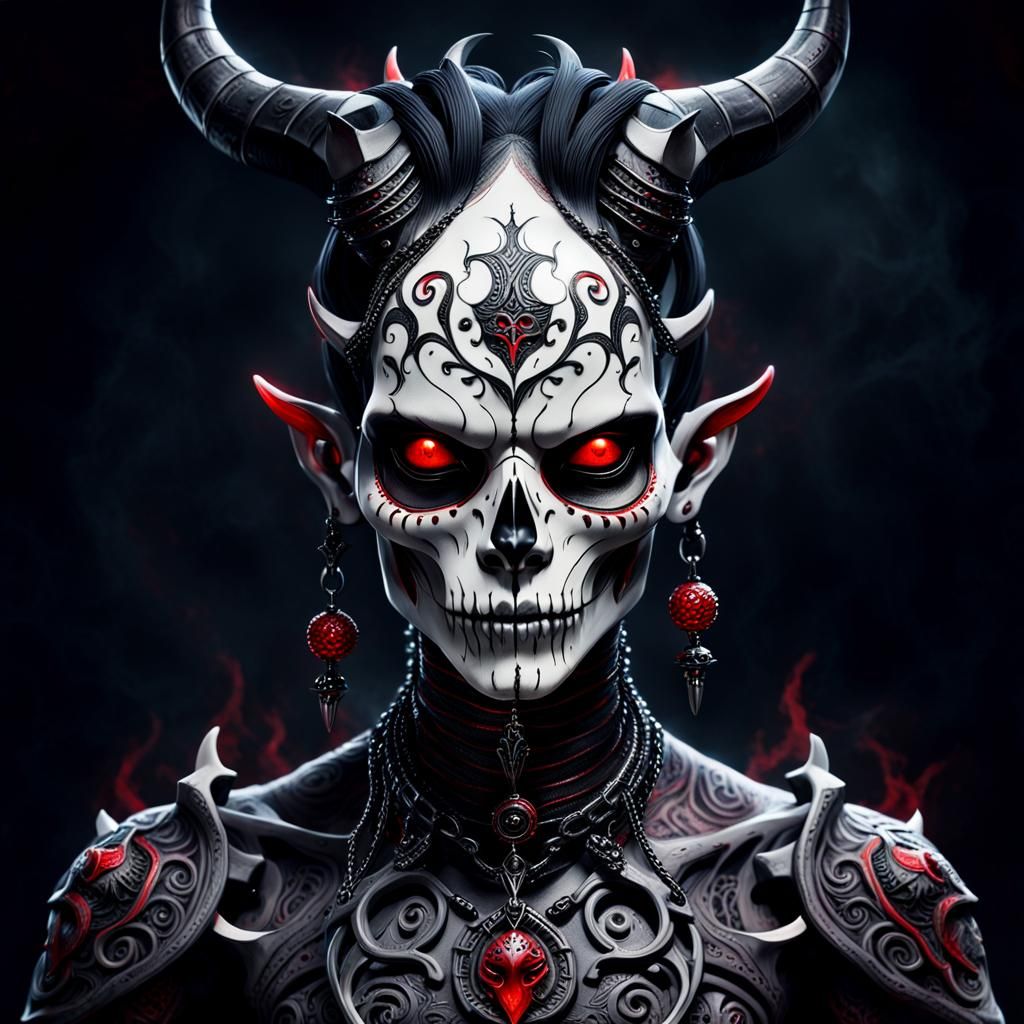 Mystical Fantasy Figure with Skeletal Face