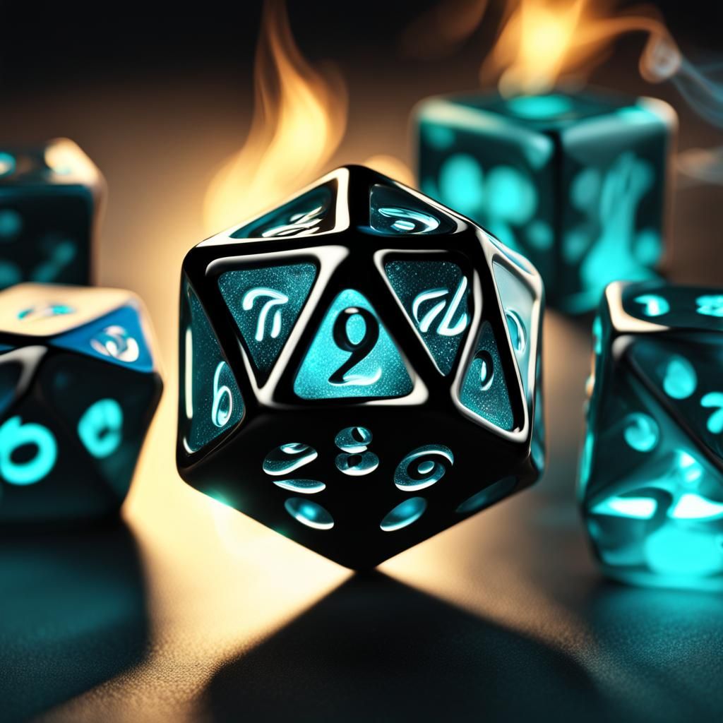 Cosmic Energy Radiating From Glowing Glass Dice