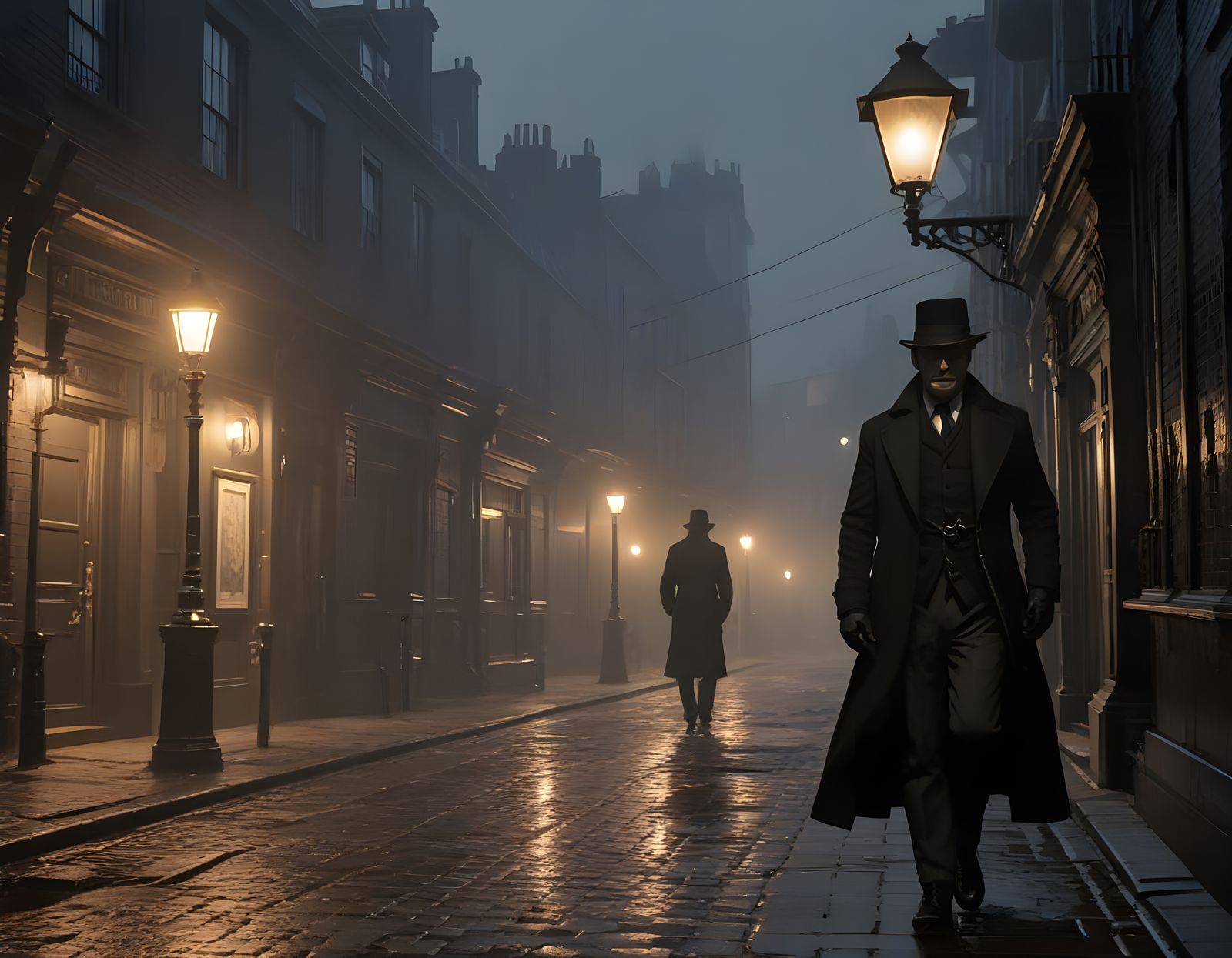 Victorian London Fog Figure in Cinematic Style