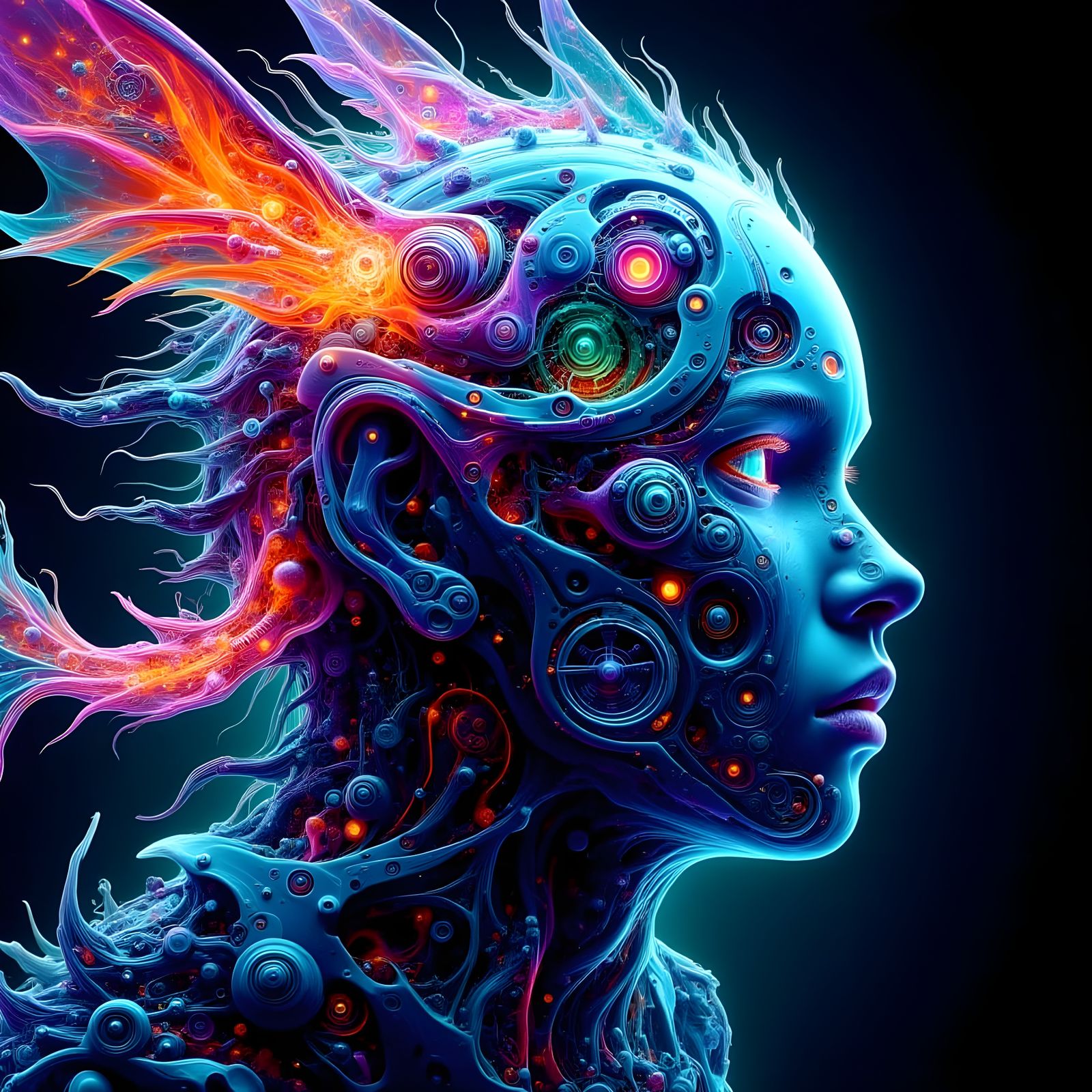 Futuristic Humanoid Struggling in a Dreamlike Atmosphere