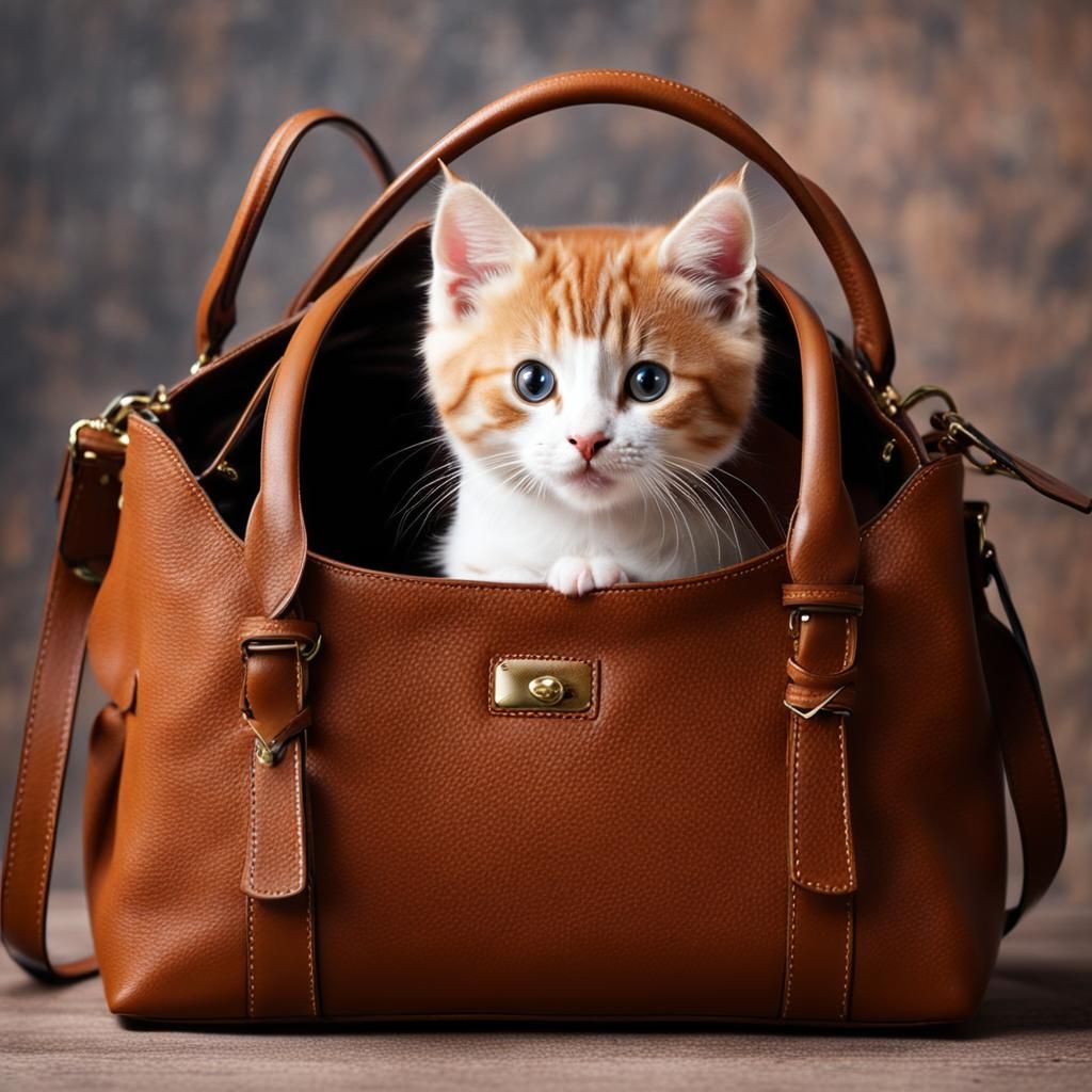 Cute Kitten in Brown Handbag