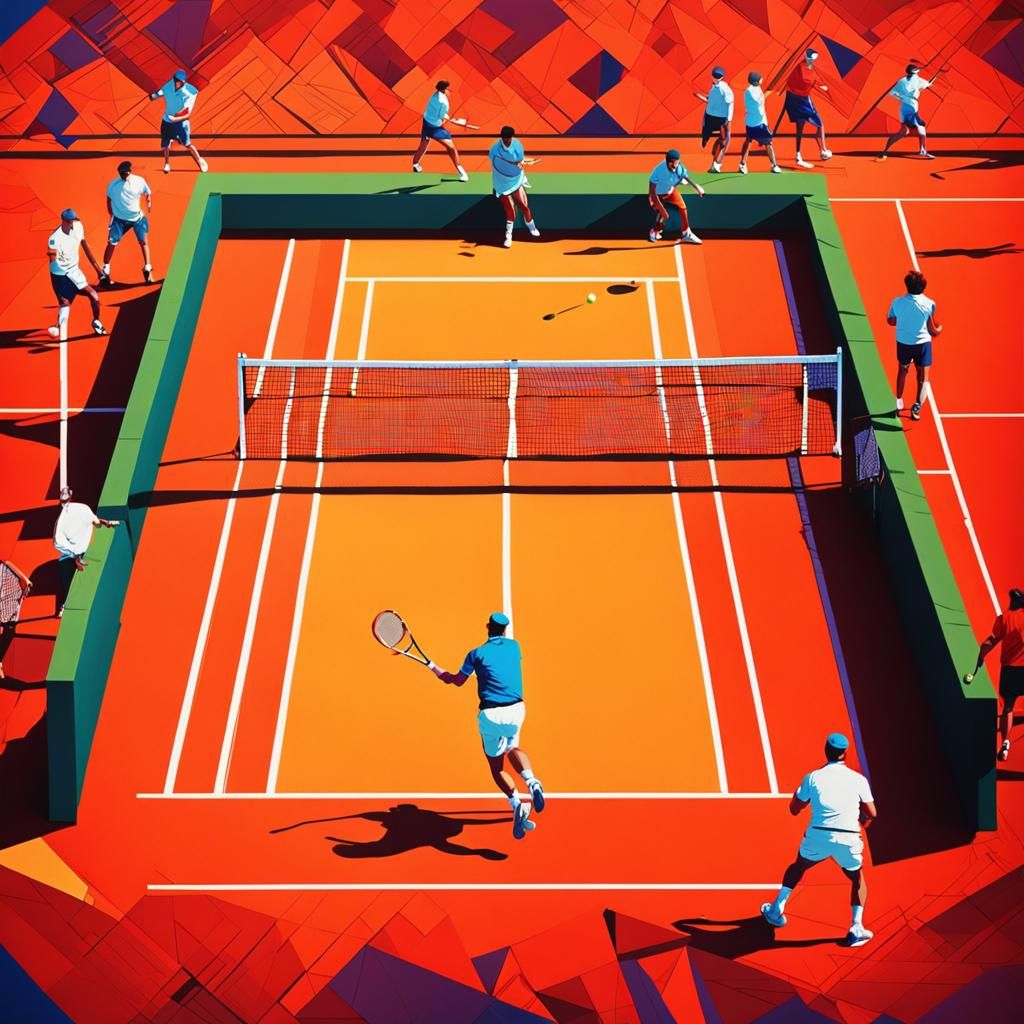 Early French Open Tennis Match in Pop Art Style