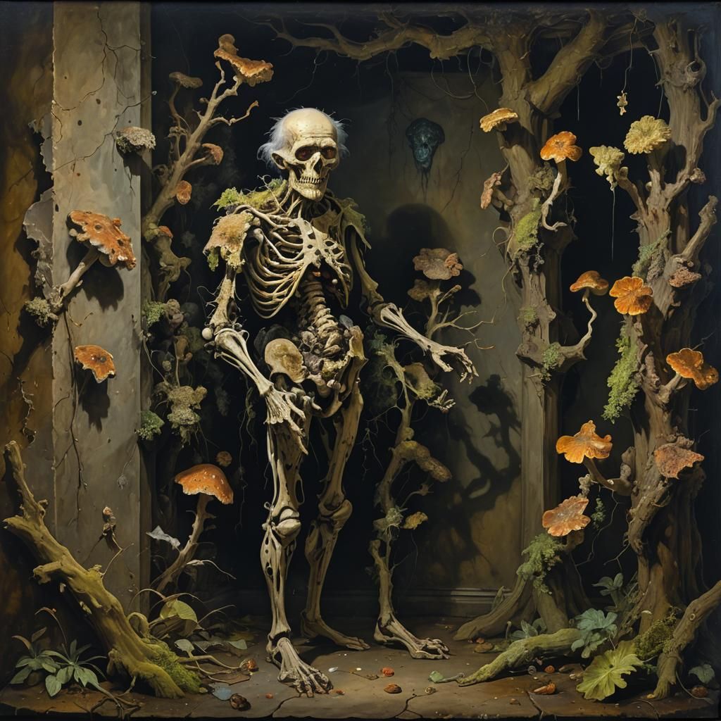 Eerie Still-Life: Decaying Figure in Dimensional Space