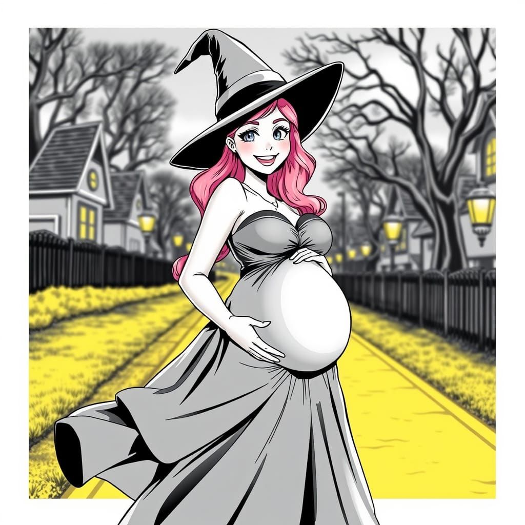 Pink Haired Pregnant Goddess Strolls Yellow Brick Road in An...