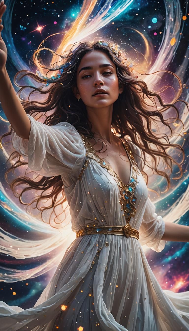 Woman Embracing Earth in Cosmic Digital Art