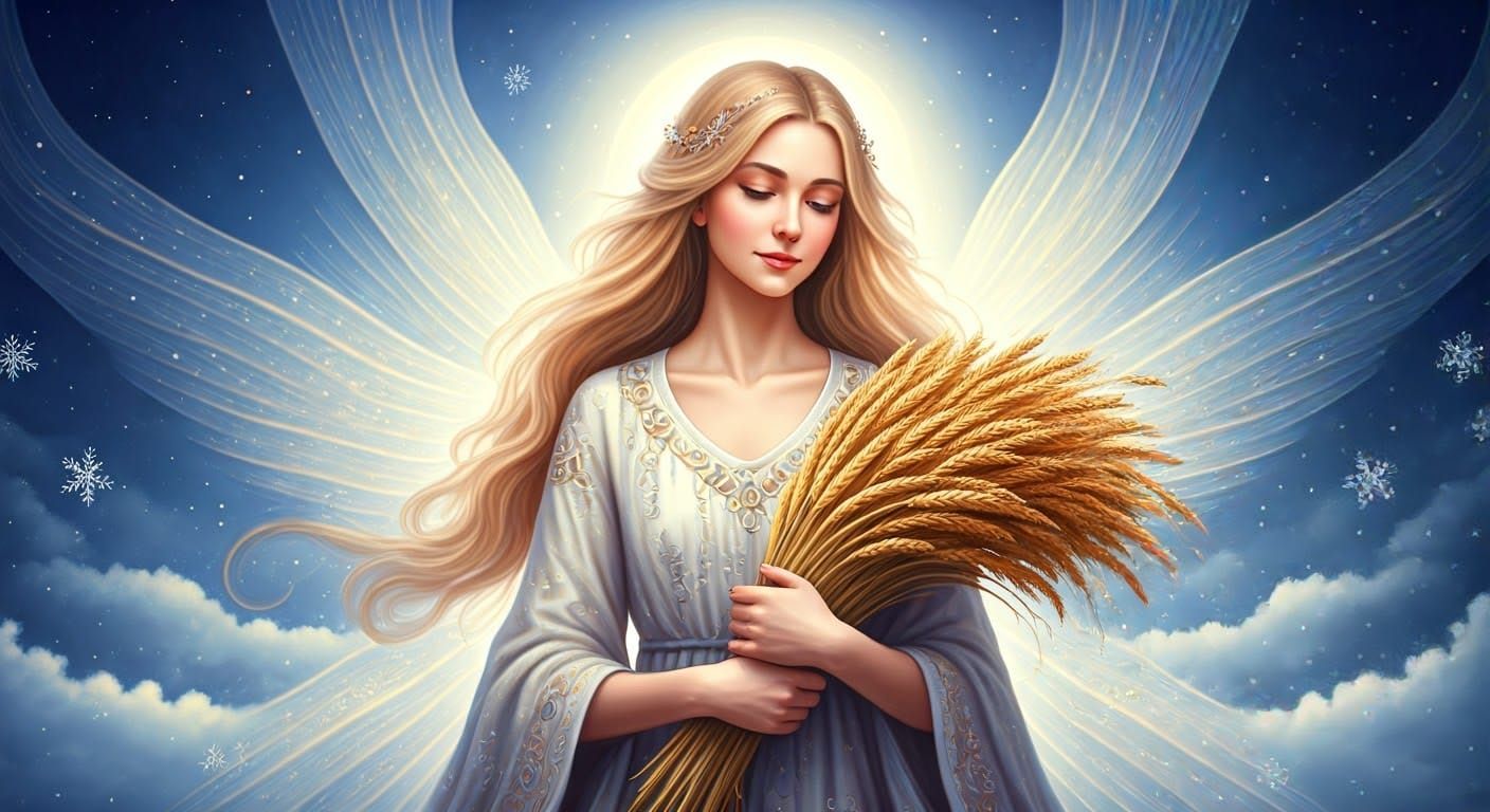 Moon Virgo Maiden in Winter Watercolor Art