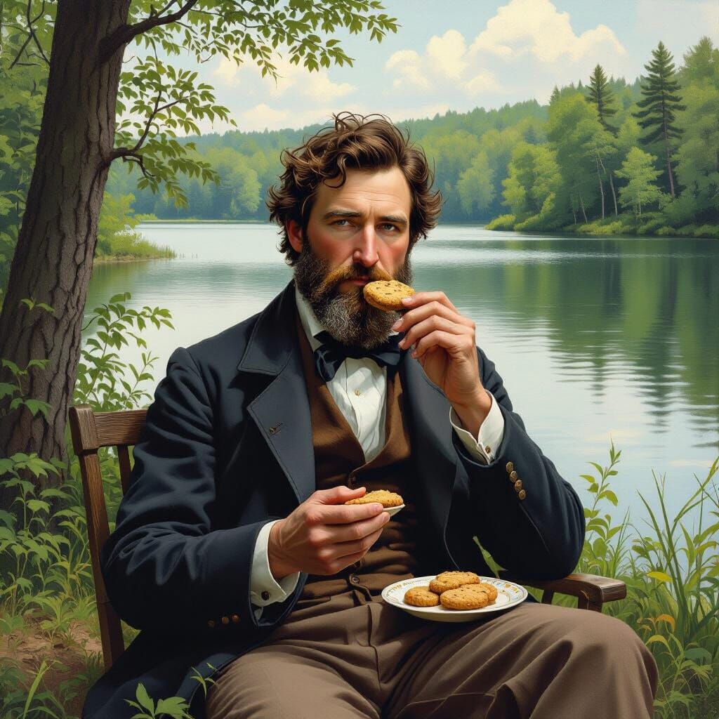 Thoreau at Walden Pond: Detailed Oil Painting