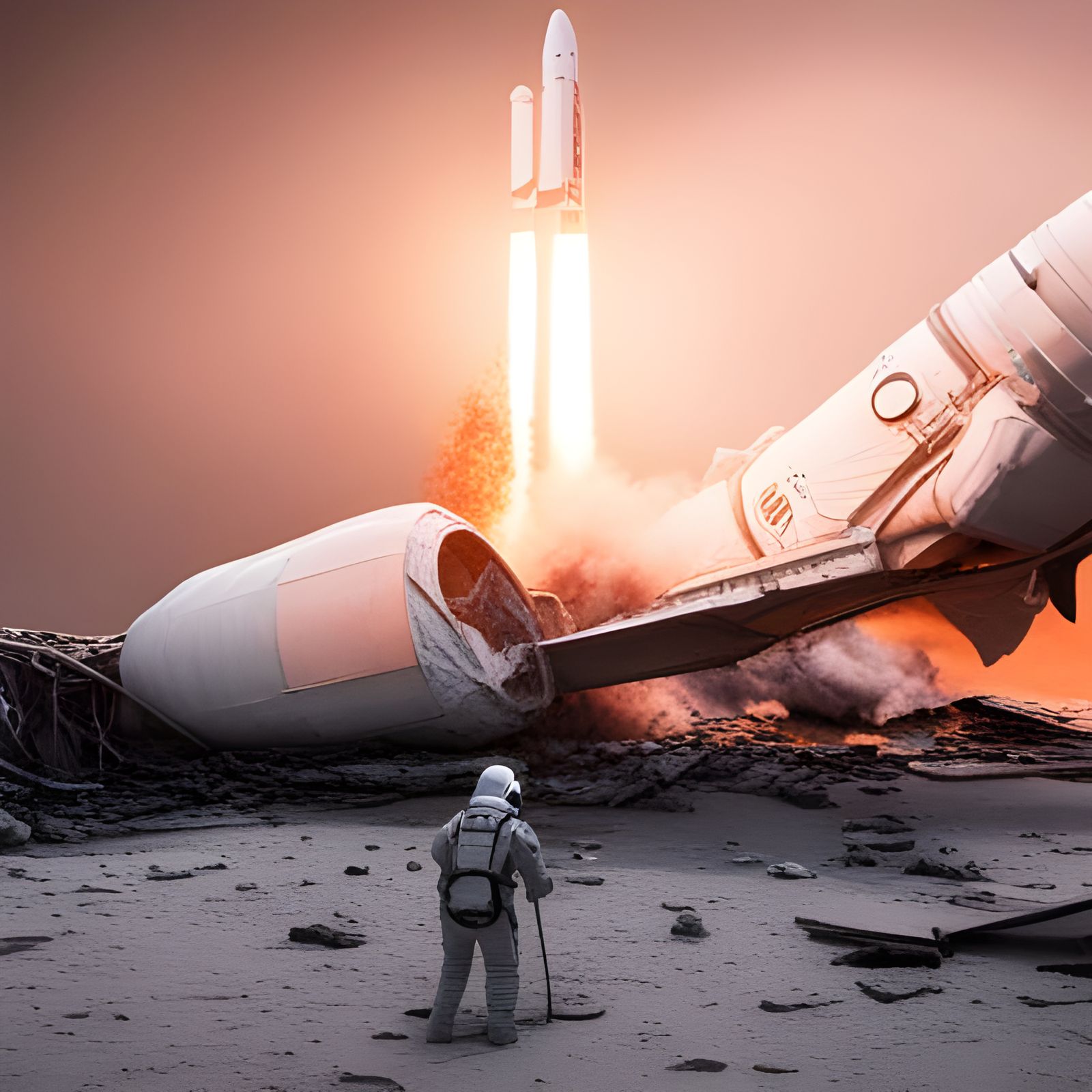 Exploding SpaceX Starship on Mars: Photorealistic Rendering