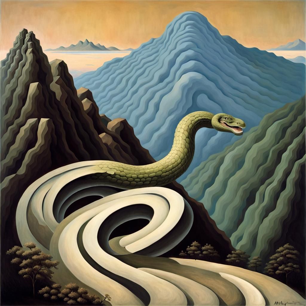 Surreal Serpent Road to Mountain Peak