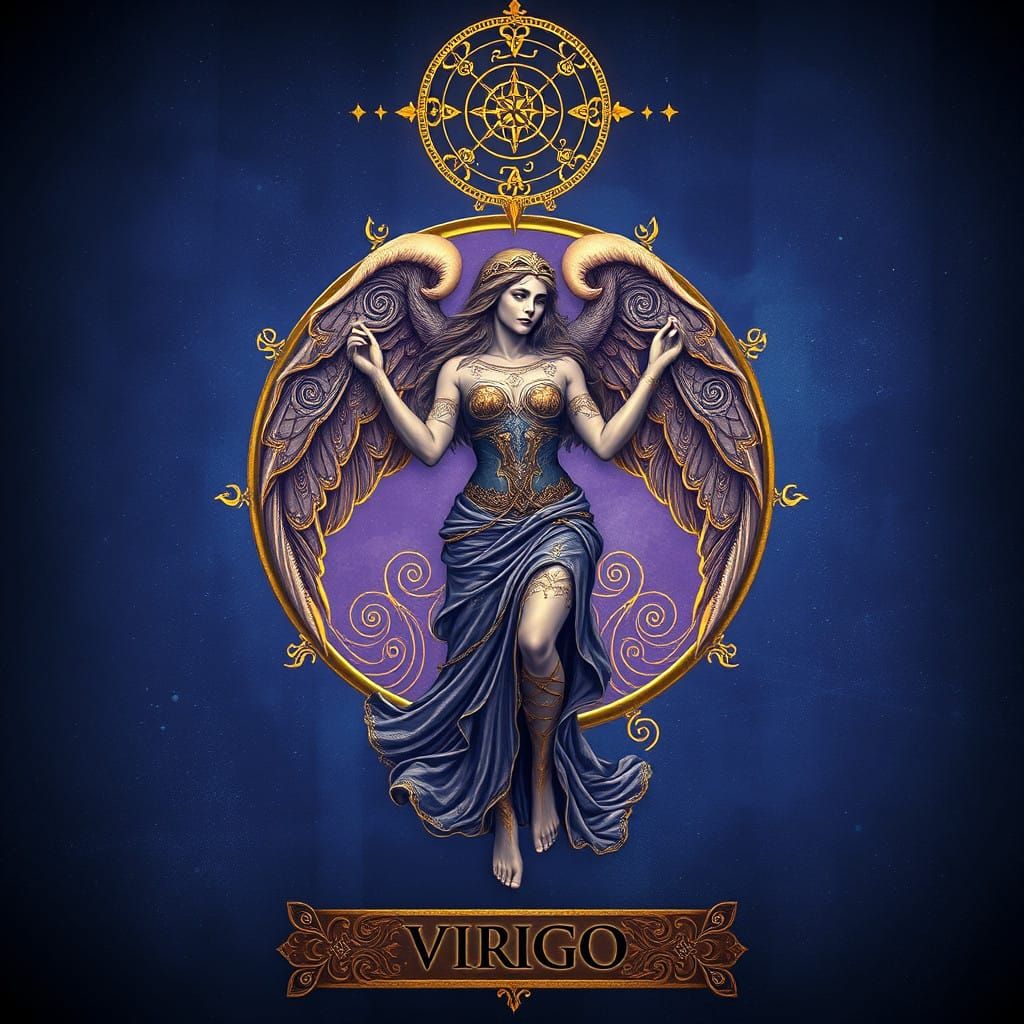 Mystical Virgo Tarot Card in Intricate Fantasy Style