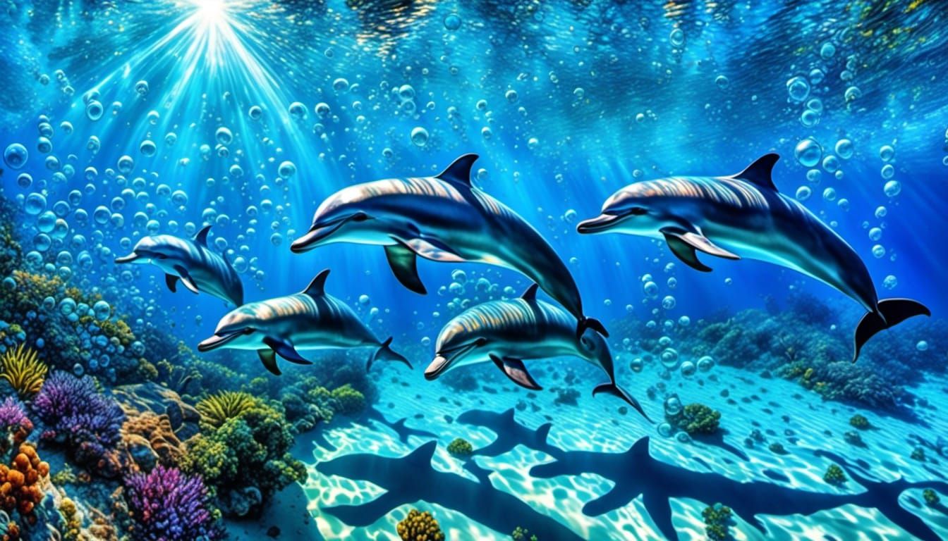 Underwater Theme Park with Dolphins in 1960s Cartoon Style