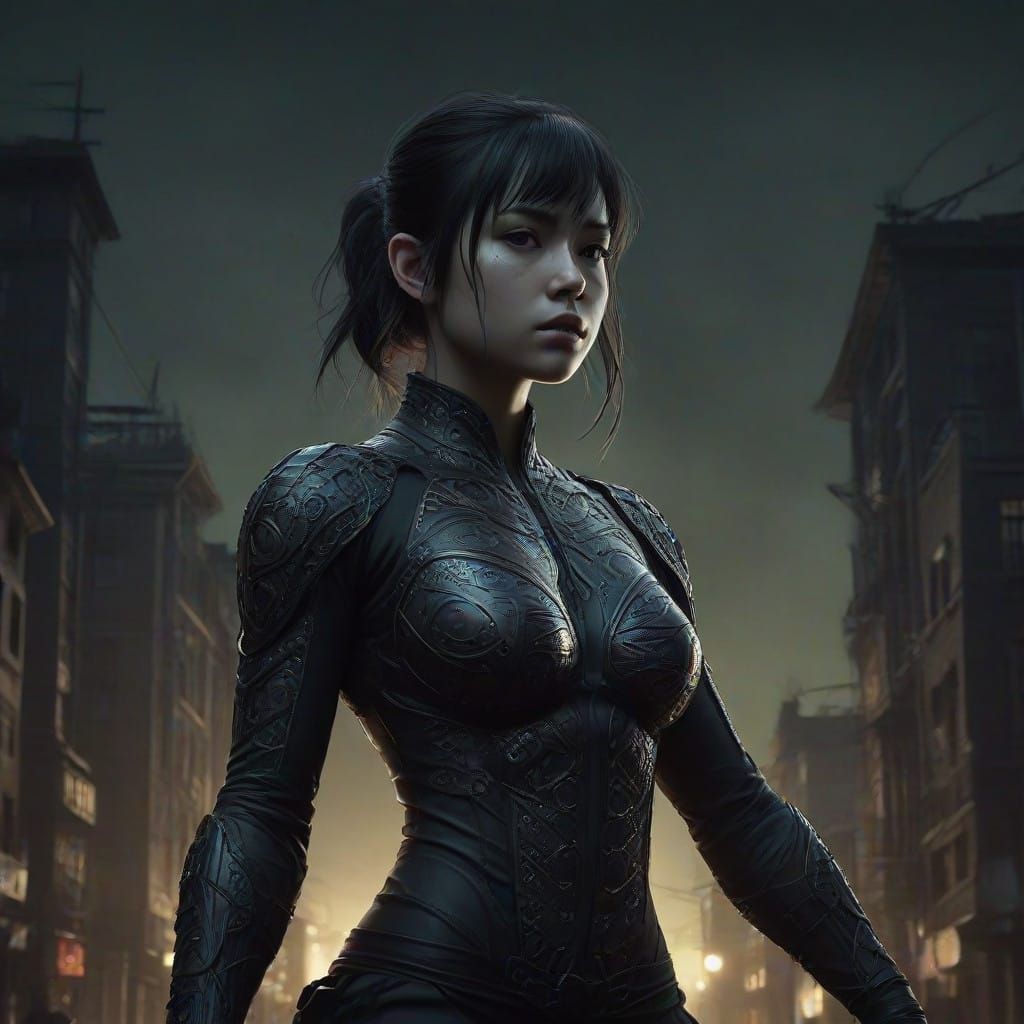 Martial Arts Heroine Illuminates Dark Cityscape