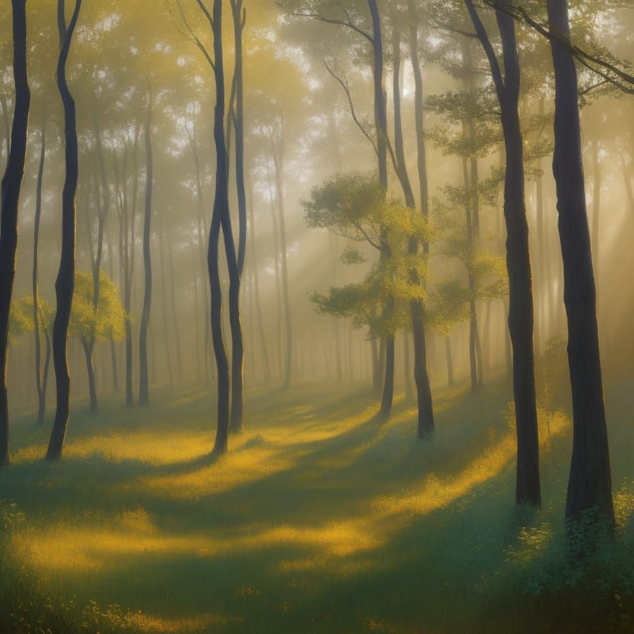 Golden Forest Light Impressionist Painting