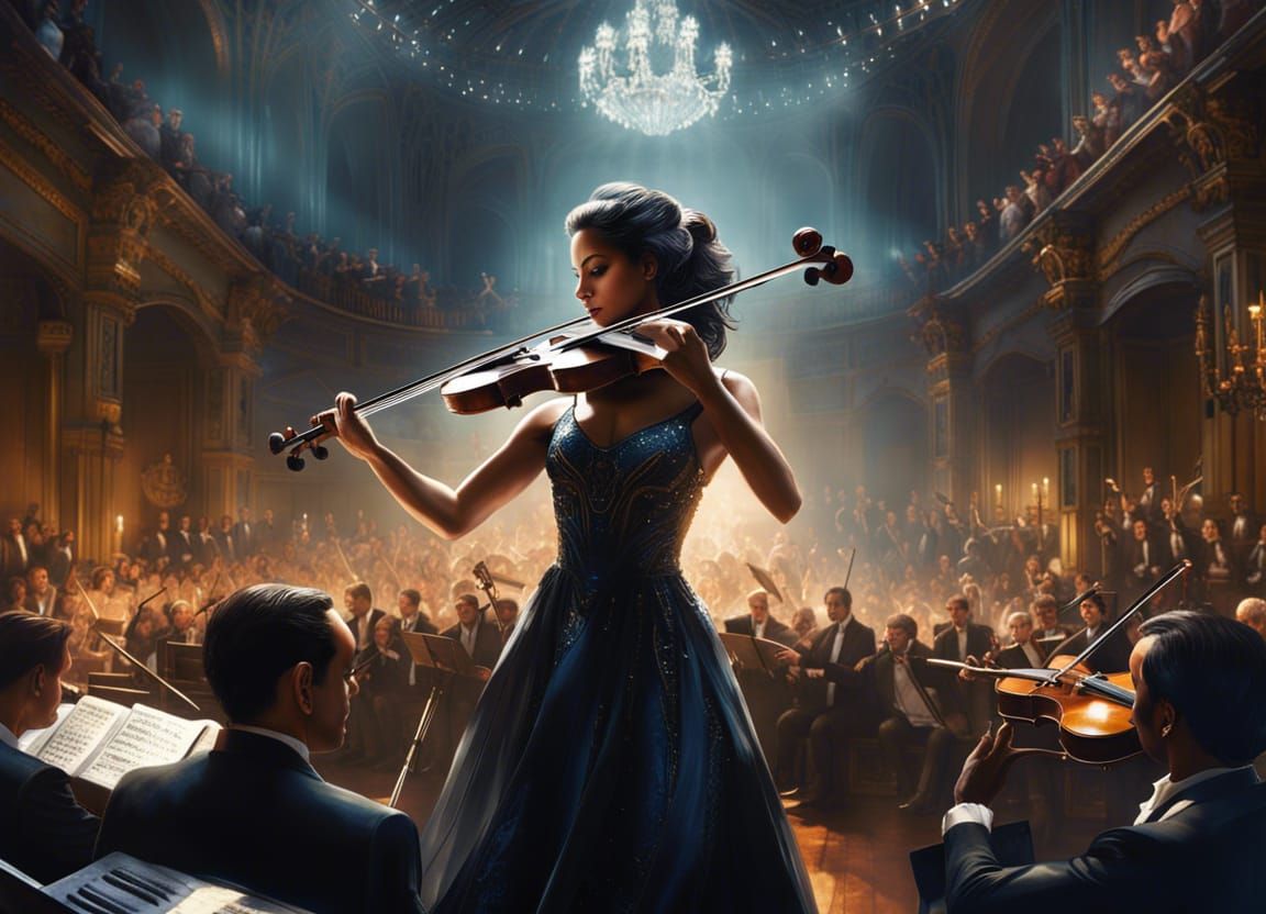 Violinist Performing On Stage: Fantasy Masterwork