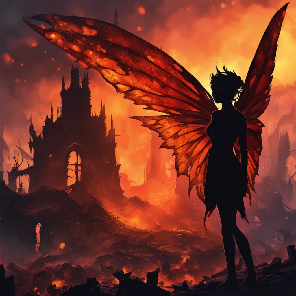Dystopian Fairy in Ruins: Vibrant Digital Art