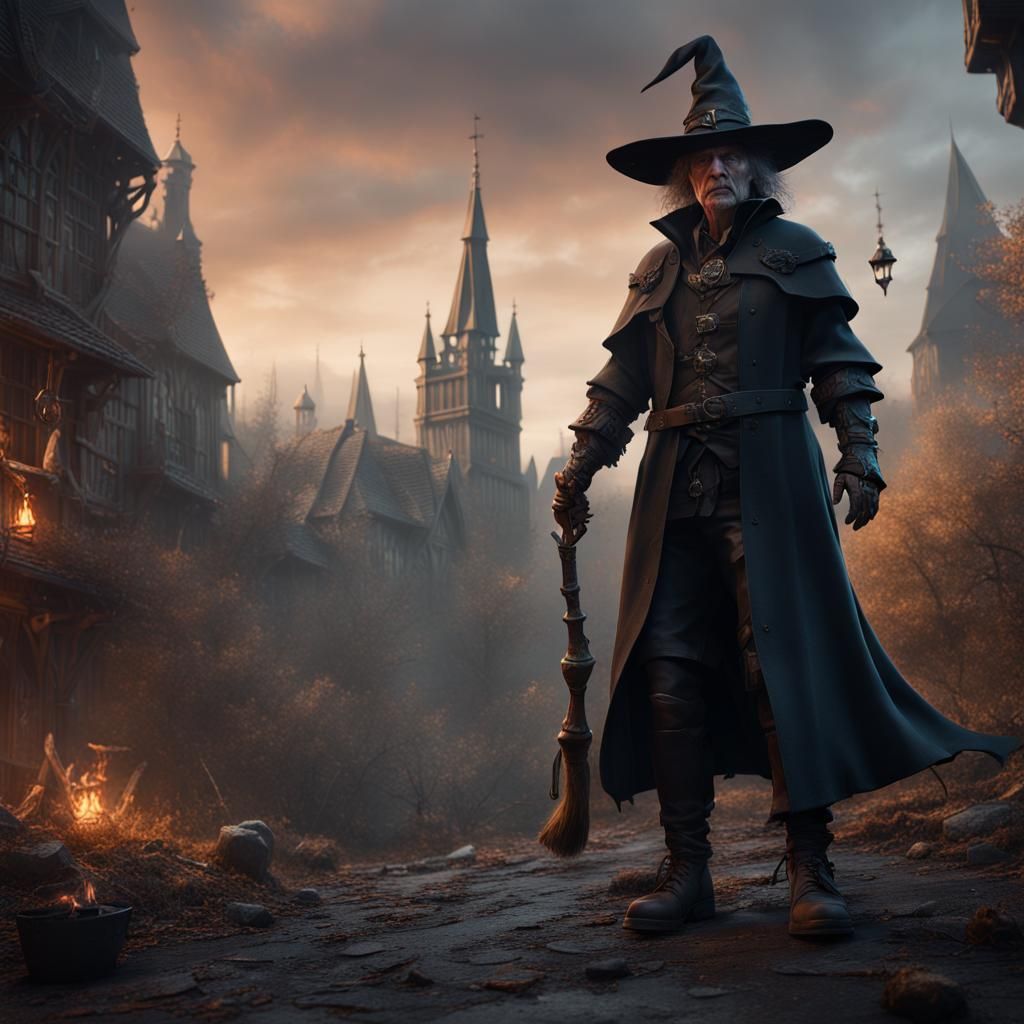 Fantastical Witch Hunter in Detailed Matte Painting