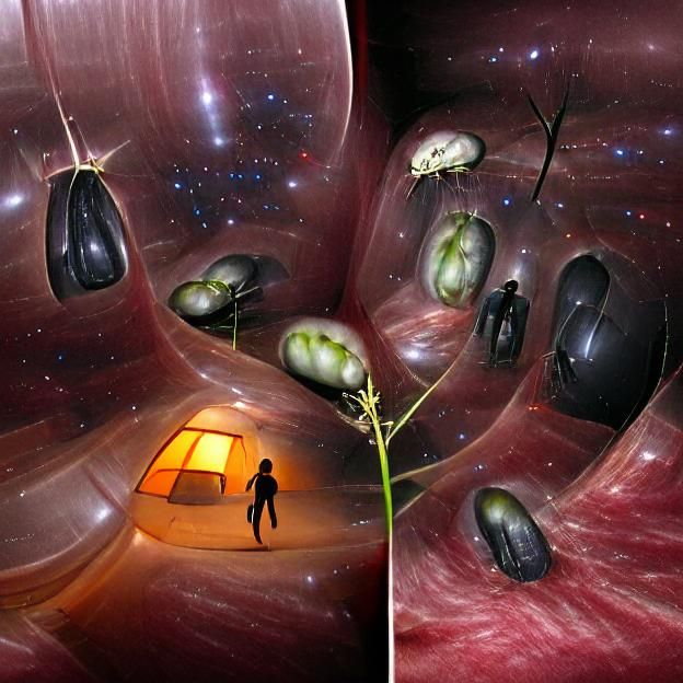 Dystopian Future: Humans in Pods in Dark Field