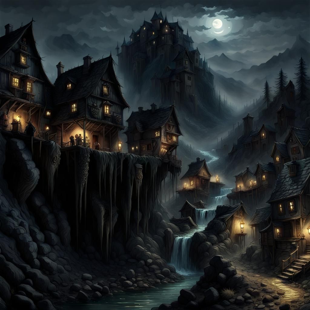 Eerie Haunted Village Beneath Dark Mountains