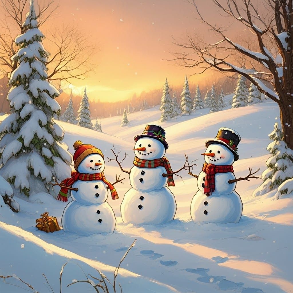 Snowmen in Winter Wonderland: Comic Art Style