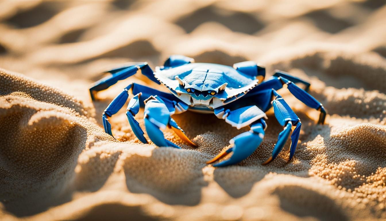 Blue Origami Crab on Florida Beach - Macro Shot