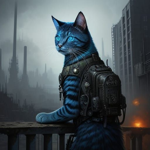 Cat. Sci-fi art. The Nikopol trilogy drawn by Enki Bilal, created with DALL-E 3, is the same as the meticulous and detai...