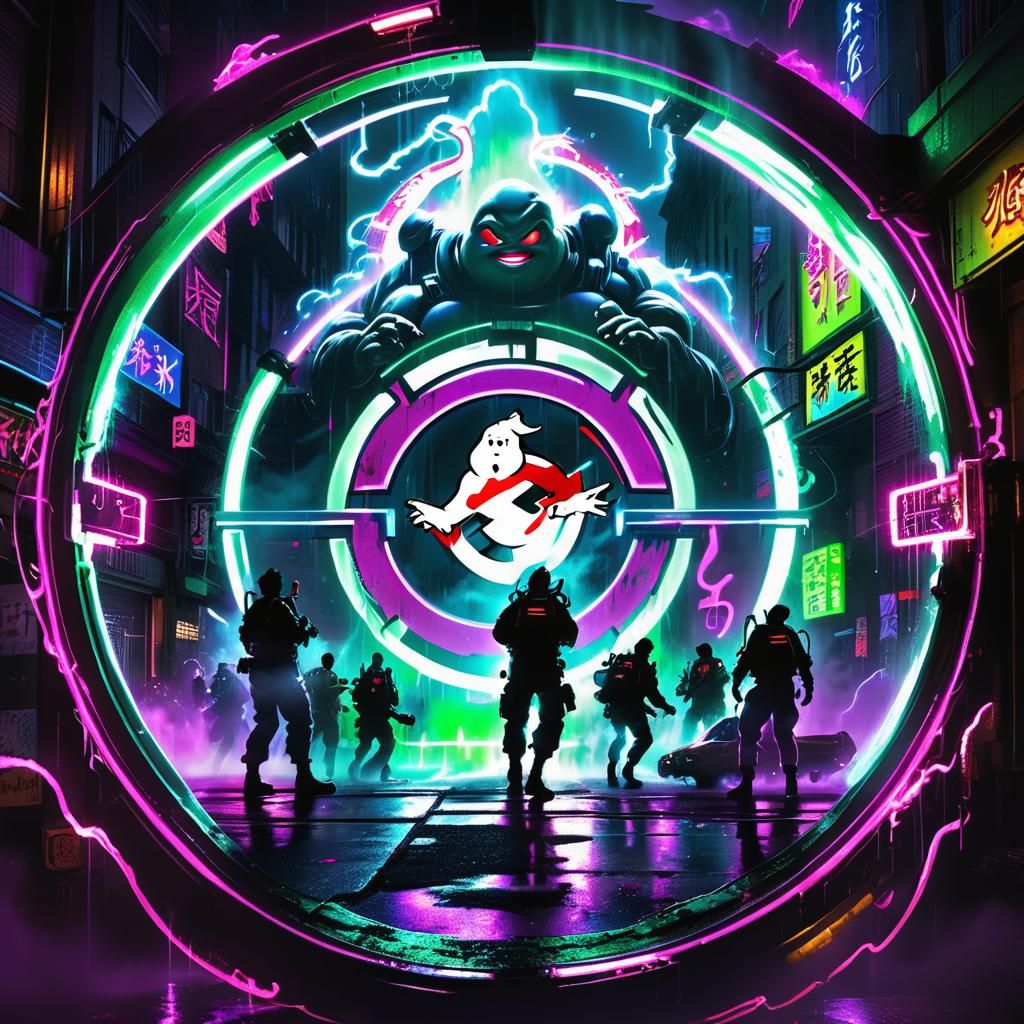 Ghostbusters Battle Ghosts in Cyberpunk City Street
