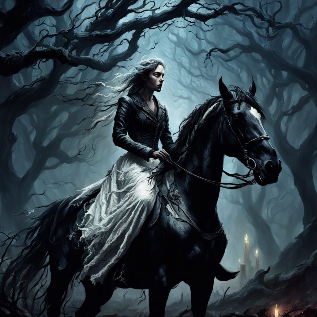 Dark Fantasy: Woman Rides Black Horse