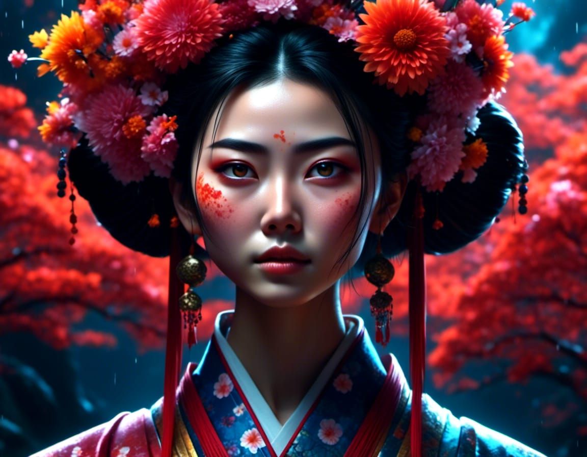 Geisha Warrior Portrait in Surreal Dark Fantasy Art