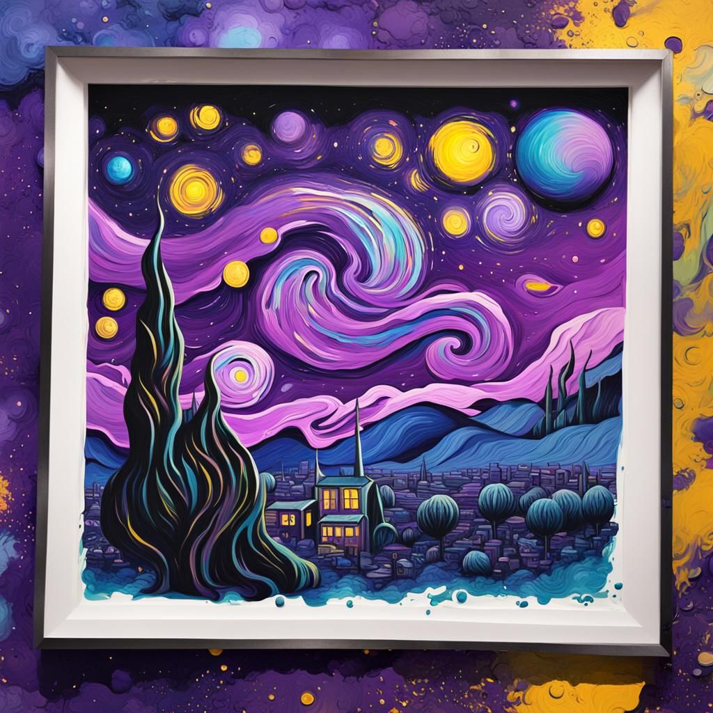 Purple Moon in Galaxy: Van Gogh Style Graffiti