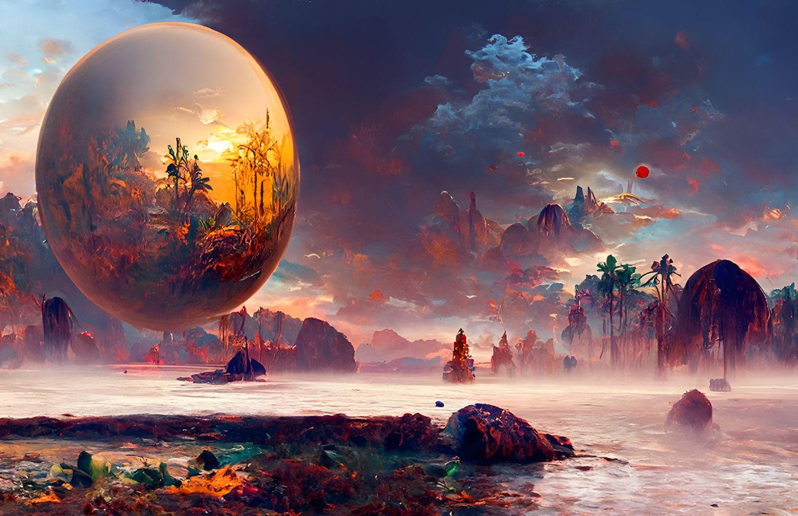 Alien Tropical Island with Glowing Flora, Hyperdetailed Matt...