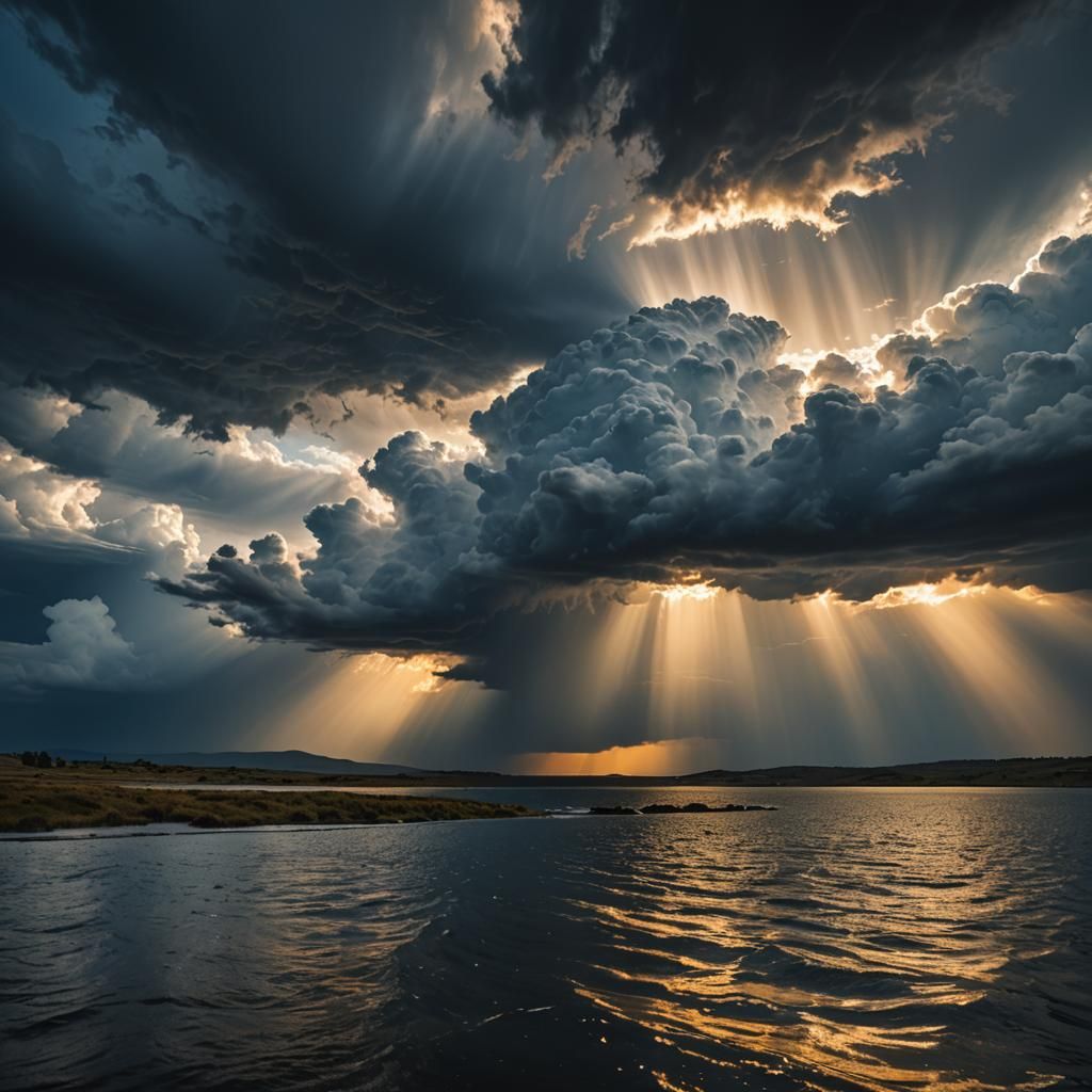 Dramatic Sunbeams Through Stormy Cloudscape