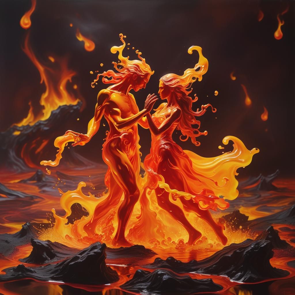 Dancing Fire Elements in Surreal Oil Painting