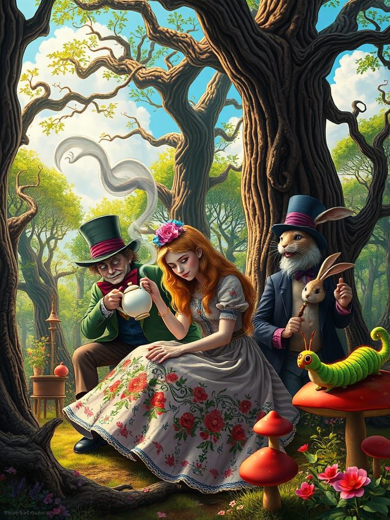 Whimsical Gothic Alice in Wonderland Scene