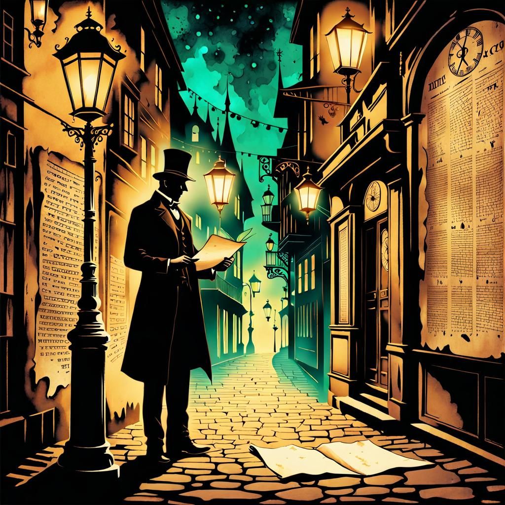 Steampunk Silhouette by Lamplight: Ink Painting