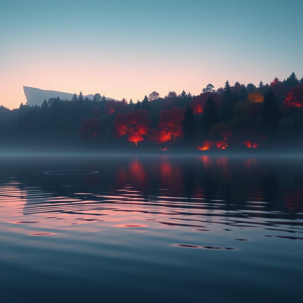 Dreamlike Lake Scene in Surreal, Detailed Matte Painting Sty...
