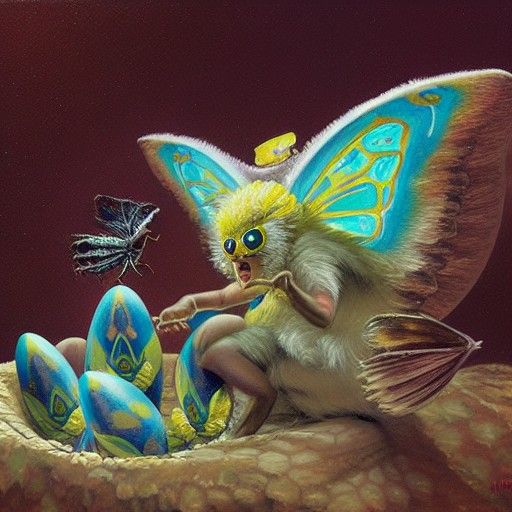 Mothra Egg Hatching as Oil Painting