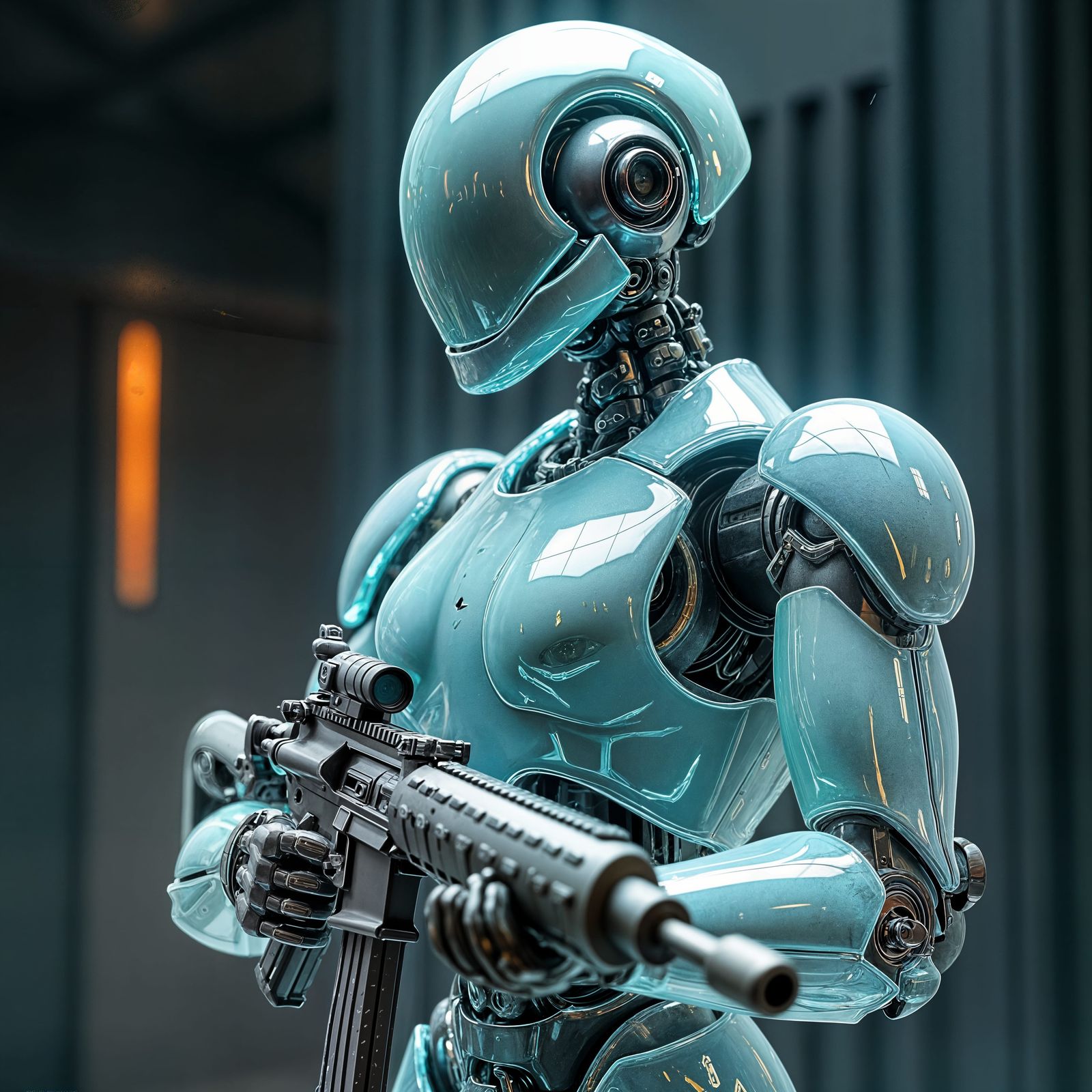 Glass Robot with AR15: Photorealistic Rendering