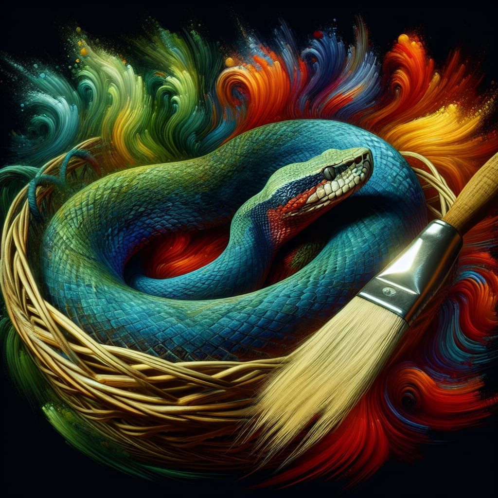 Intricate Palm Viper in Basket: Matte Painting