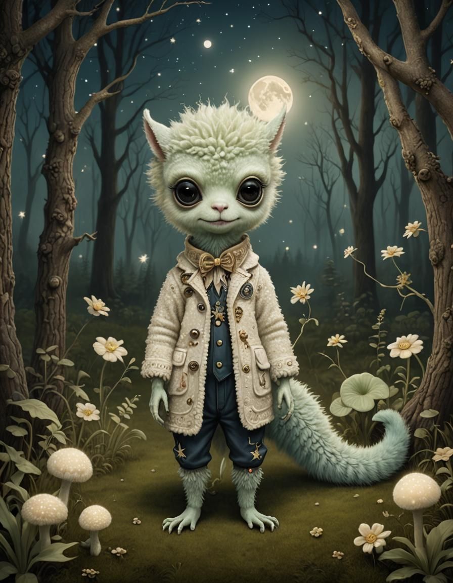 Fashionable alien crossed with a fluffy alpaca gecko,