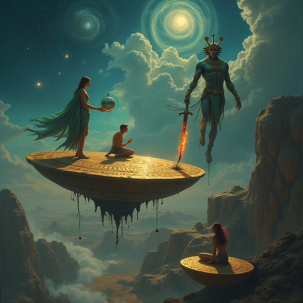 Surreal Celestial Platform Above the Nile in a Dreamlike Sce...