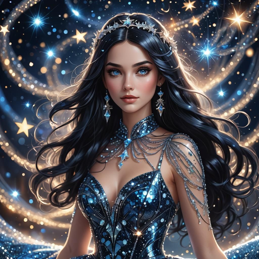 Sparkling Goddess of Stars Portrait in CGI Style