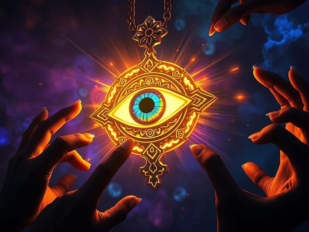 Mystical Evil Eye Amulet Radiates Protective Neon Glow