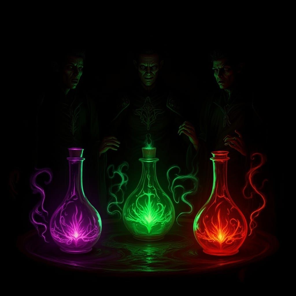Glowing Potions Revealing Dark Secrets in Digital Painting S...