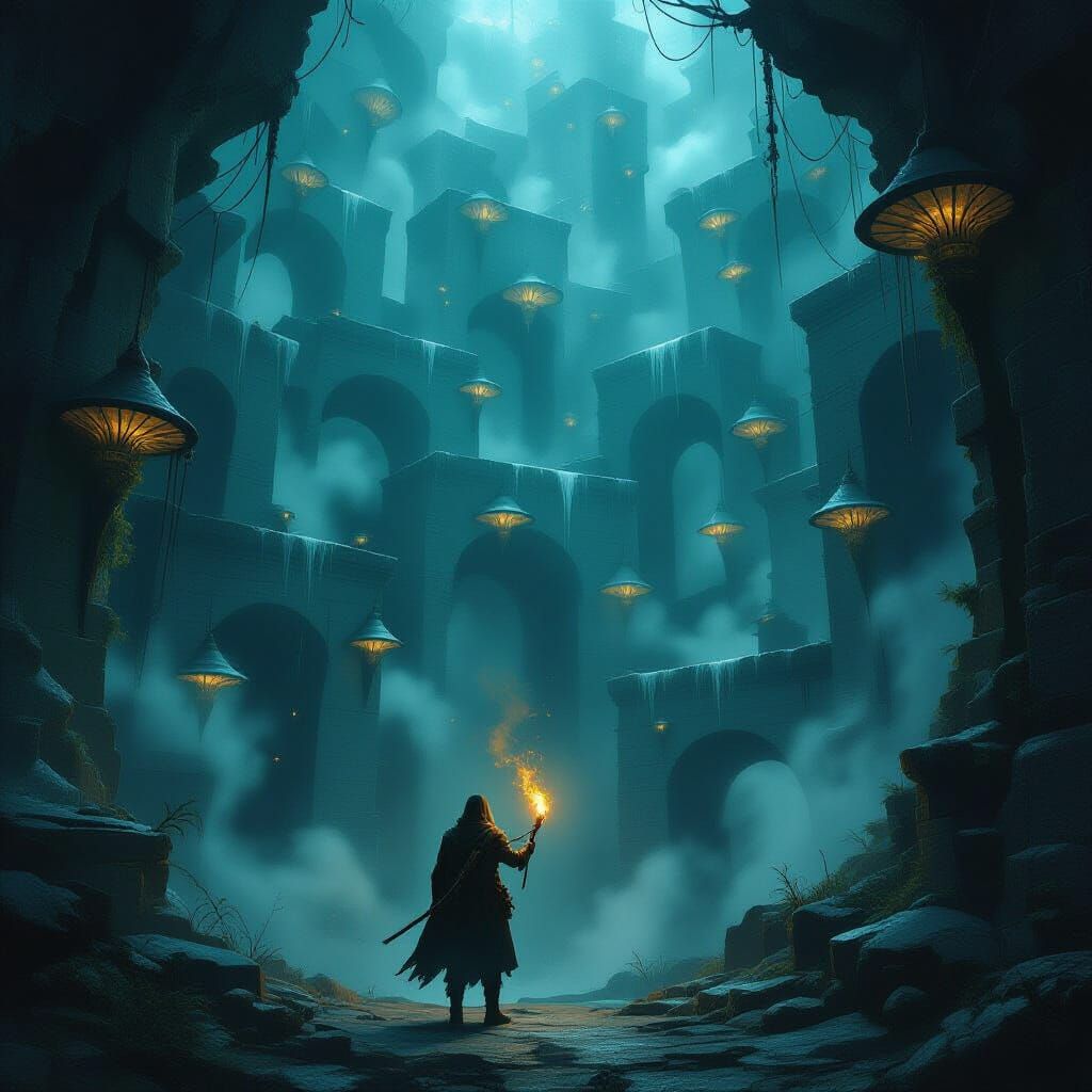 Explorer in Ancient Spiderweb Maze